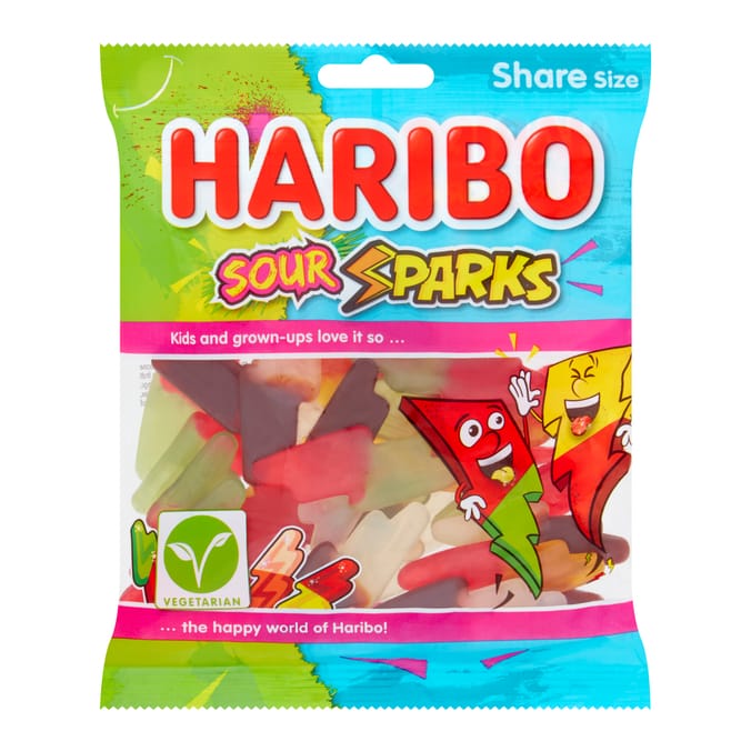 Haribo Sour Sparks Fruit & Cola Gums Sweets Sharing Bag 140g