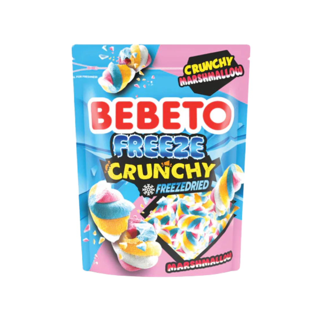Bebeto Freeze Crunchy Freeze Dried Marshmallows 35g in a blue and pink resealable pouch