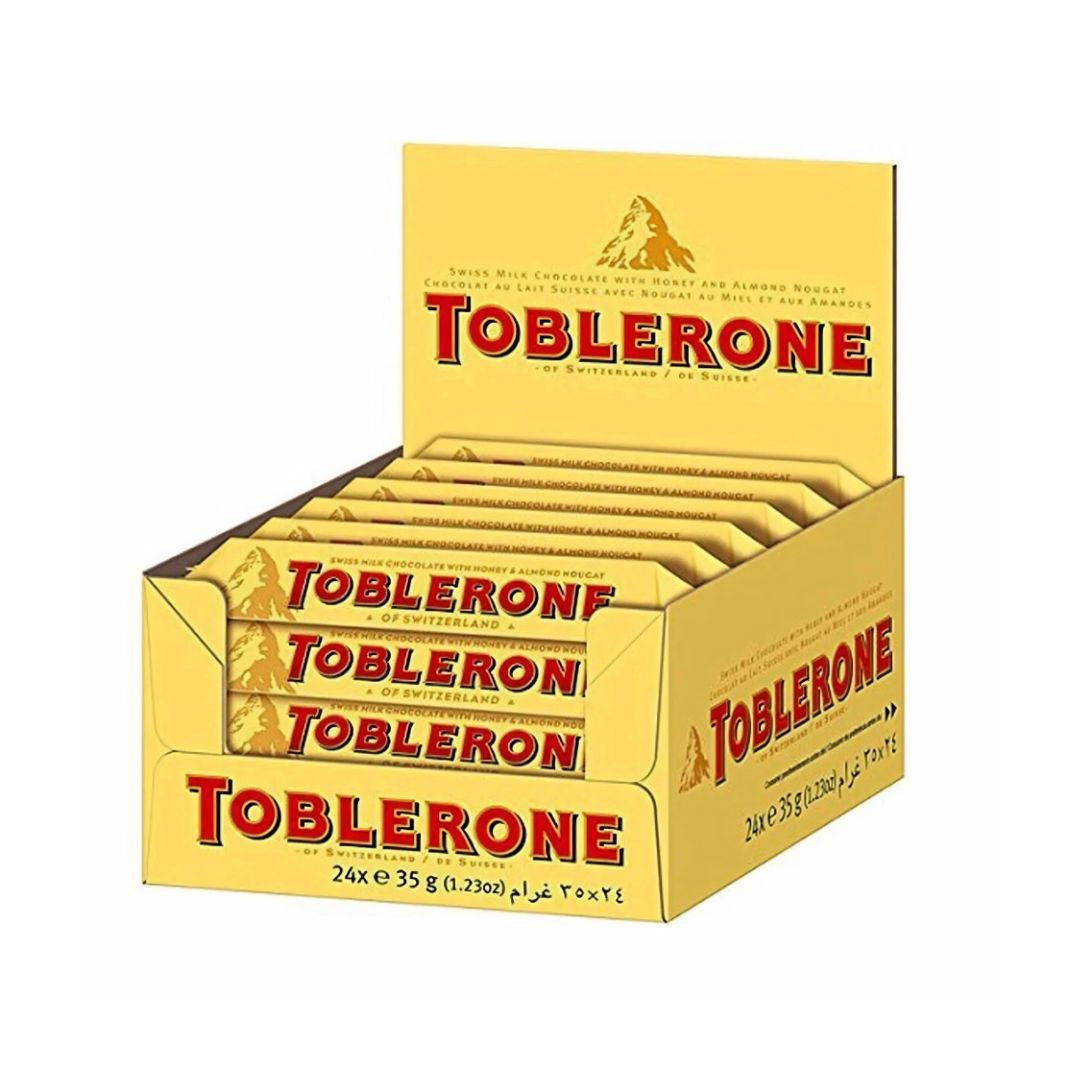 Toblerone Swiss Milk Chocolate with Honey and Almond Nougat 24 x 35g display box