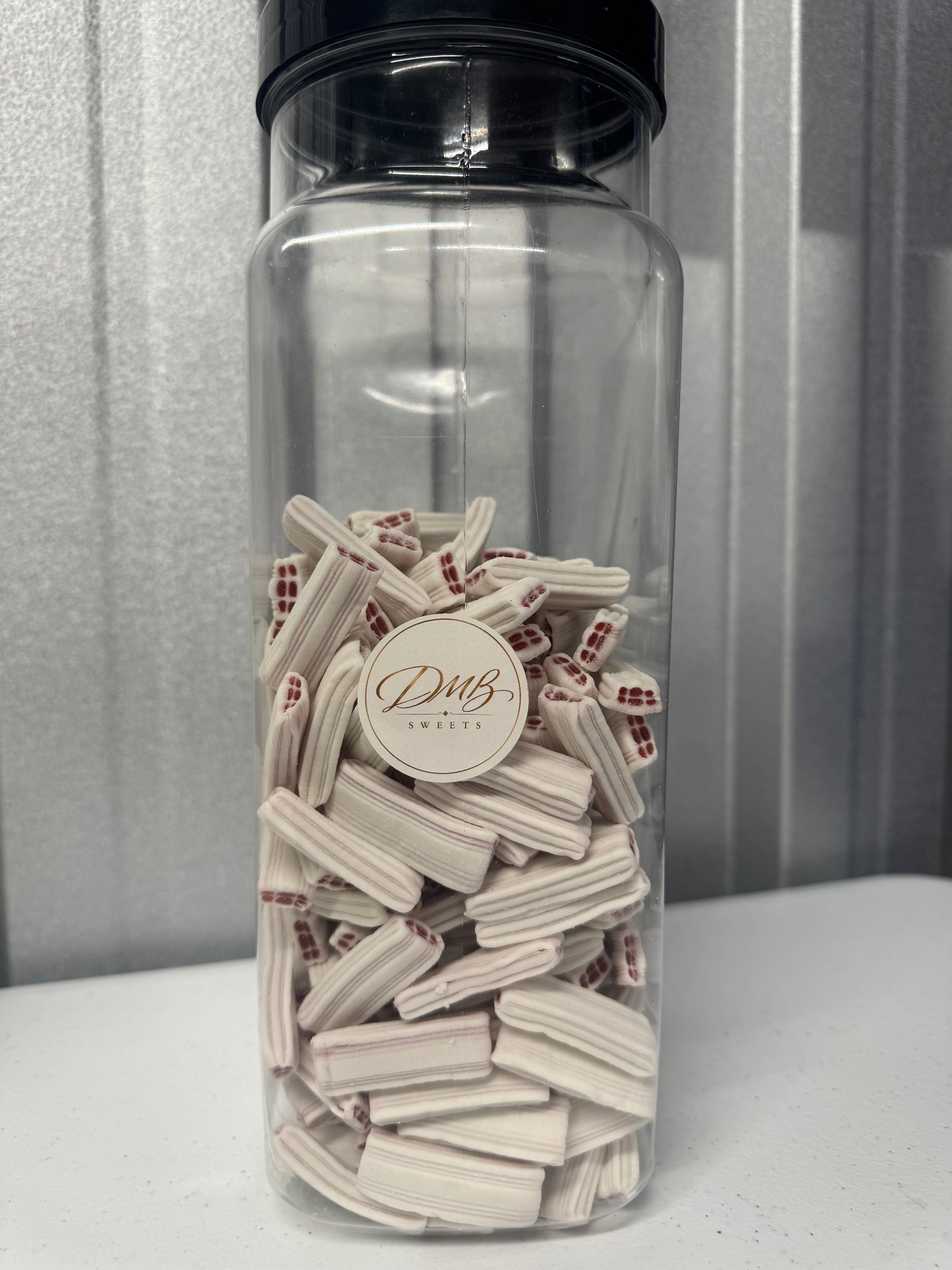Strawberry & Cream Rock sweets in a DMB Sweets jar