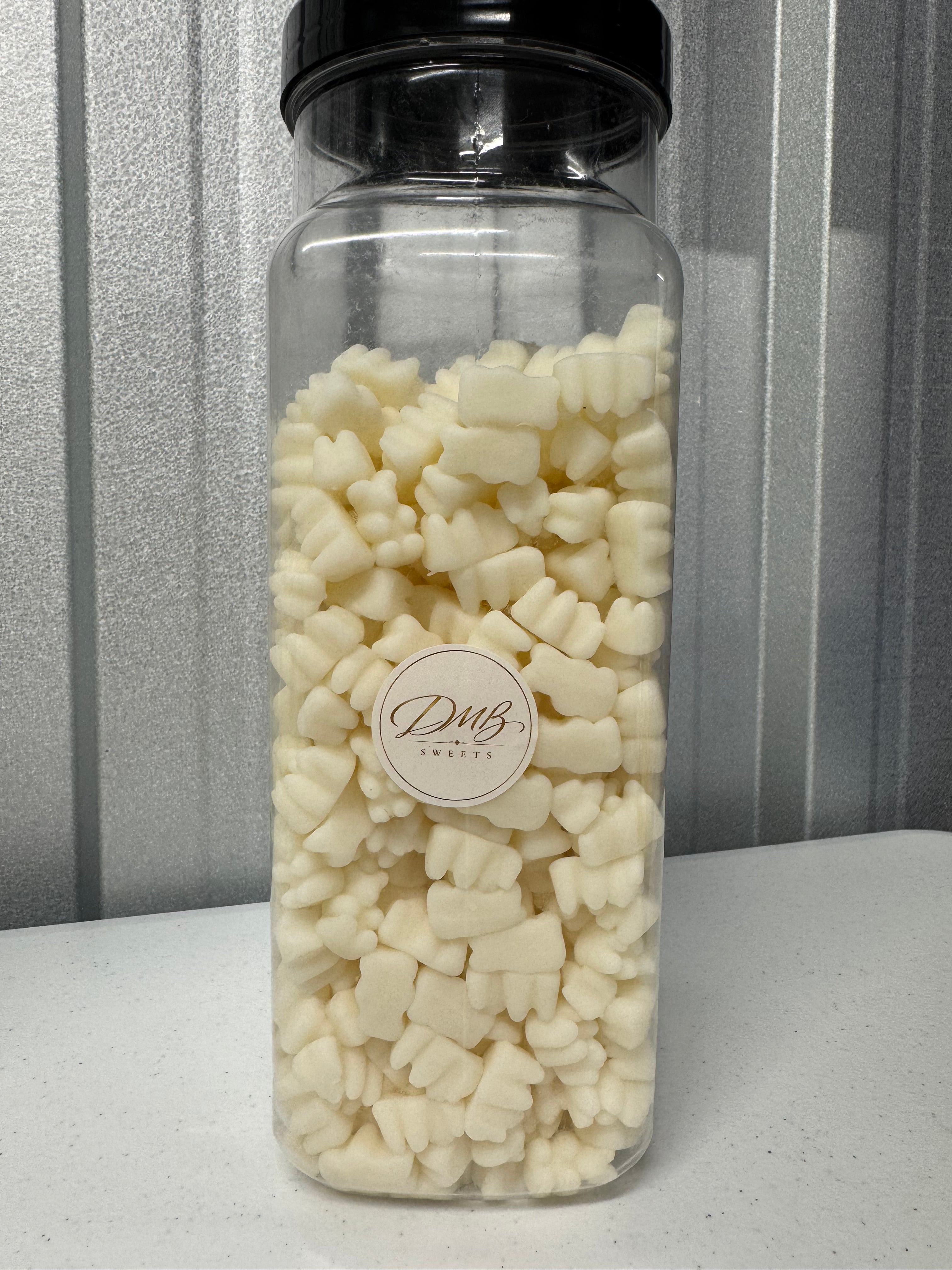 Strawberry & Banana Bears foam gummy sweets in a DMB Sweets jar