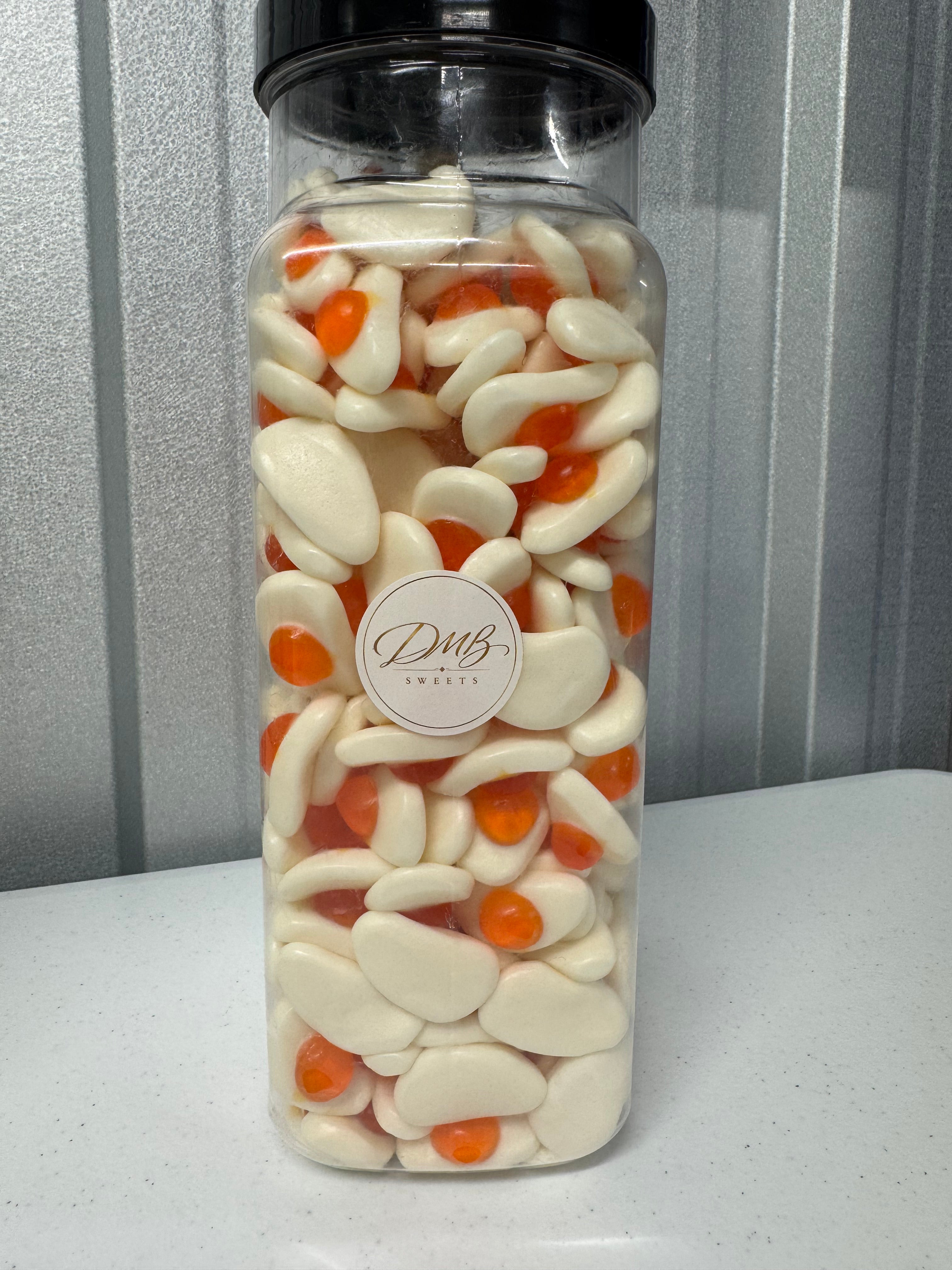 Fried Eggs gummy sweets in a DMB Sweets jar