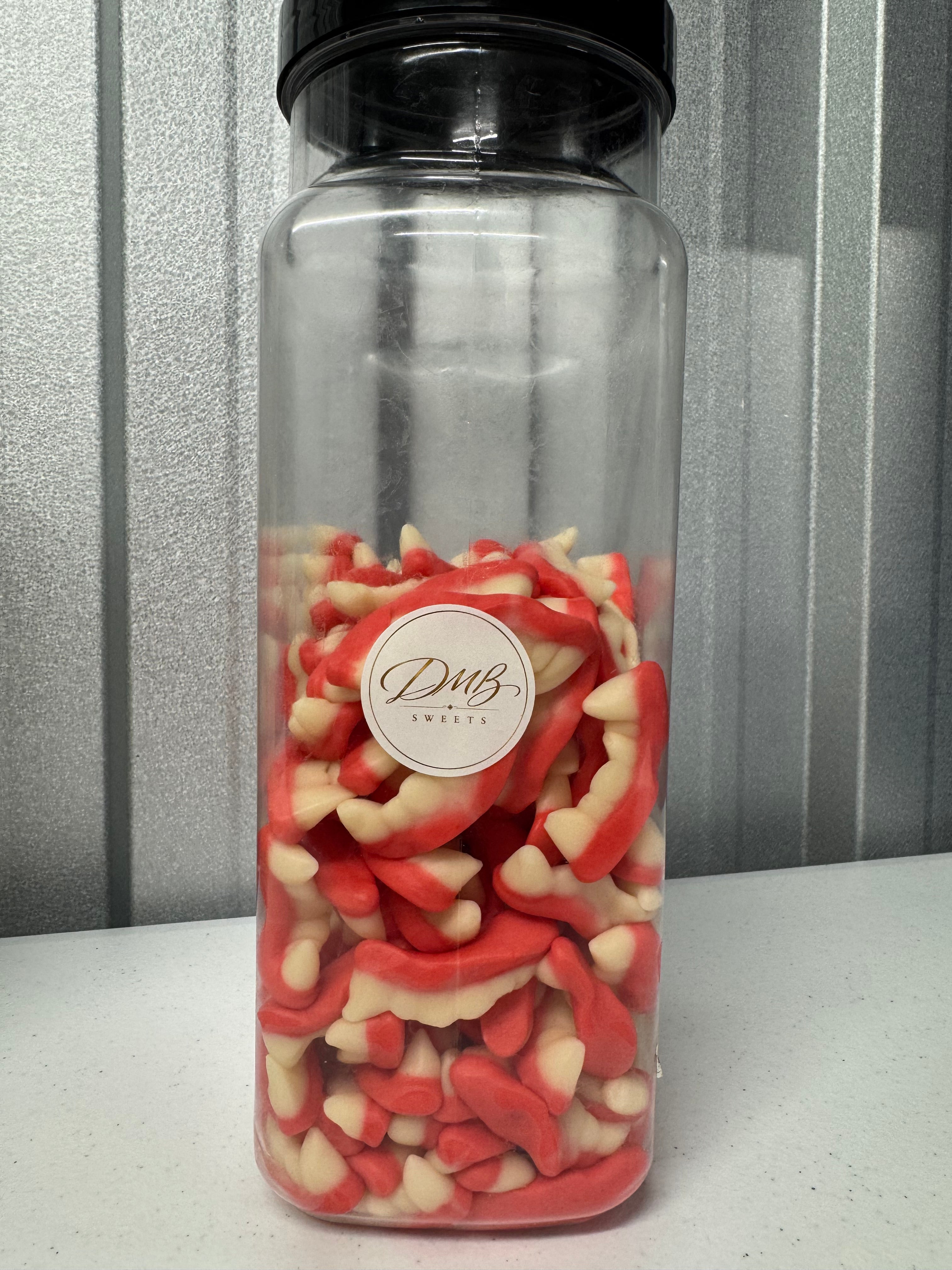 Gummy Shiny Teeth foam sweets in a DMB Sweets jar