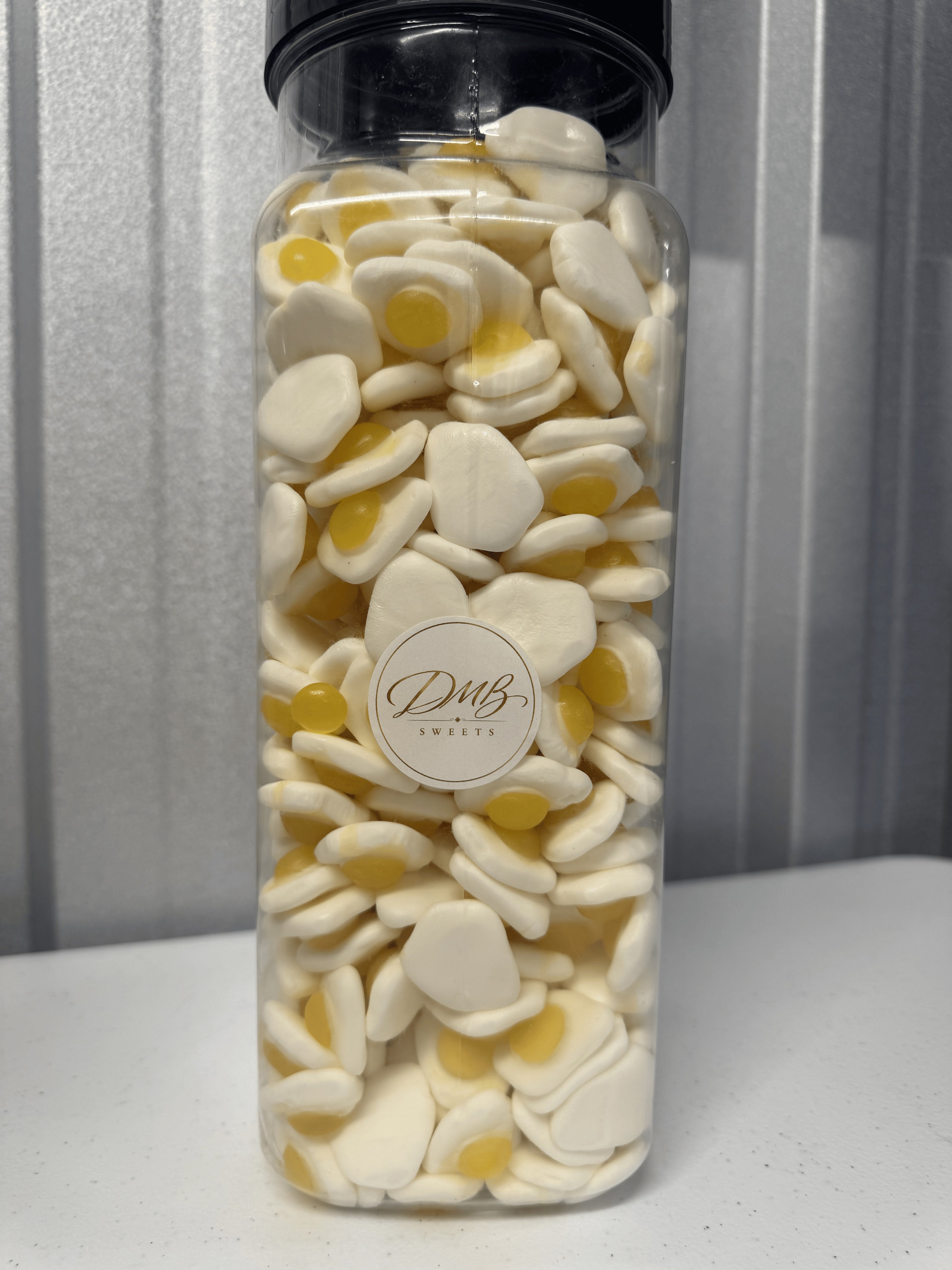 Haribo Fried Eggs gummy sweets in a DMB Sweets jar