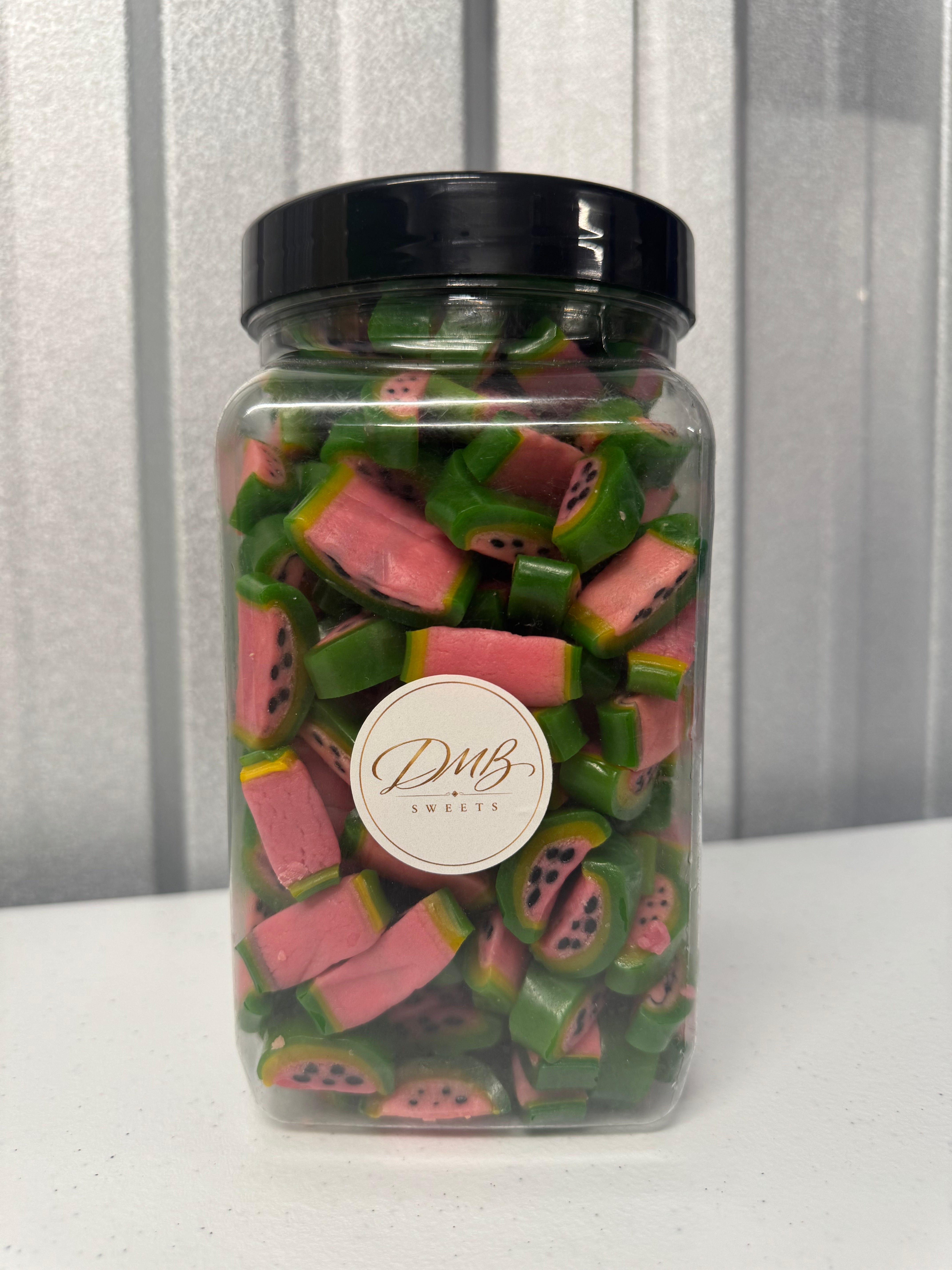 Liquorice Watermelon sweets in a DMB Sweets jar