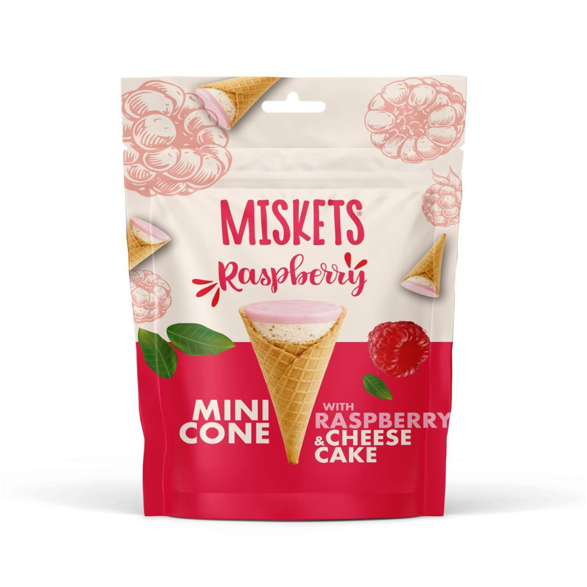 Miskets Raspberry and Cheesecake Mini Waffle Cones 50g bag