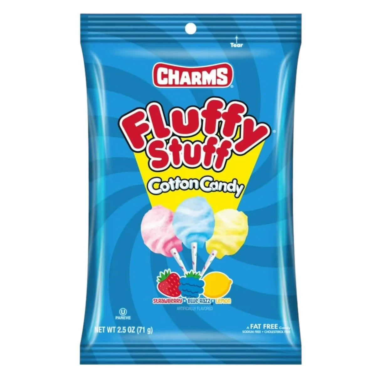 Charms Fluffy Stuff Cotton Candy 71g bag - Strawberry, Blue Razz, Lemon
