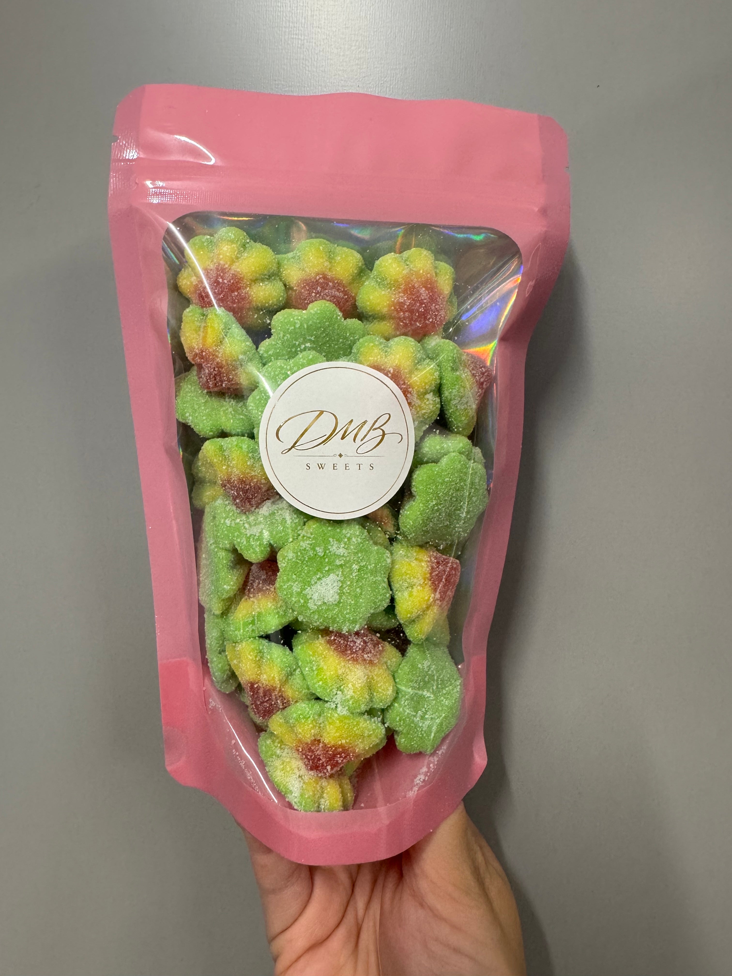 Sour Volcanoes 300g in a DMB Sweets pink pouch