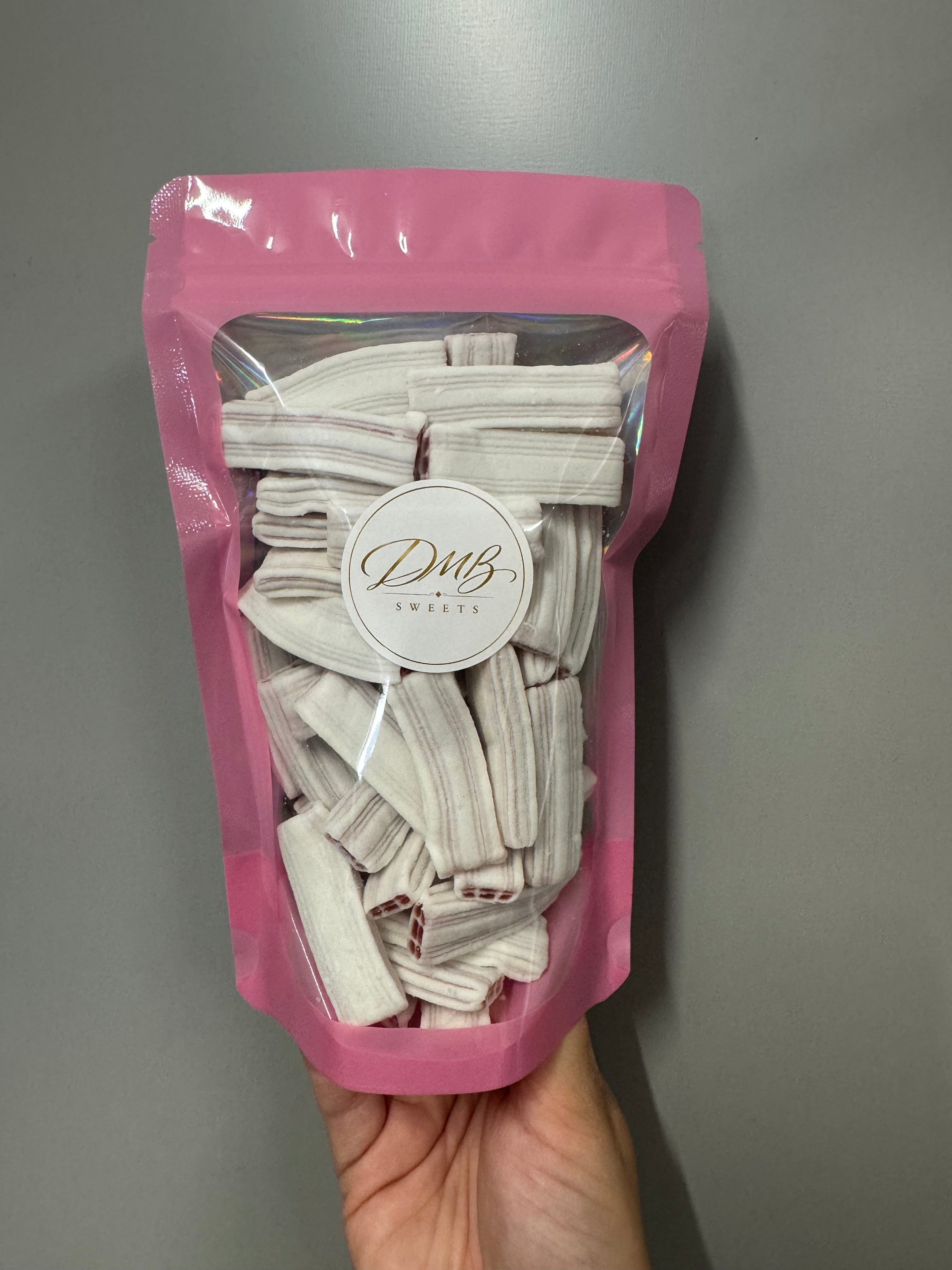 Strawberry and Cream Rock in a DMB Sweets pink pouch